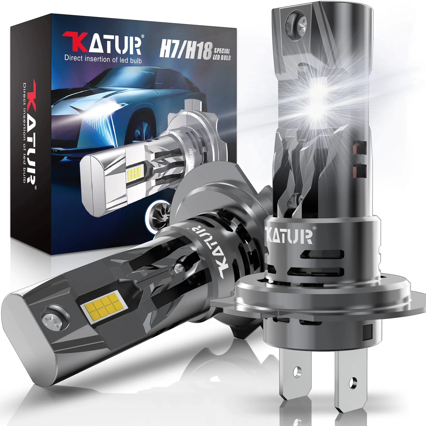 Katur 2x Canbus H7 LED Bulb 22000LM 120W Error Free 1:1 Mini Size Head Lamp Wireless Super Bright 6000K White H7 Headlight