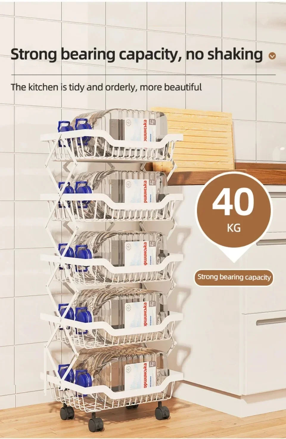 Kitchen Fruit Basket Crevice Vegetable Storage Carts Movable Floor-Mounted Shelf Folding Rack Multi-Layer Stackable Trolley Cart