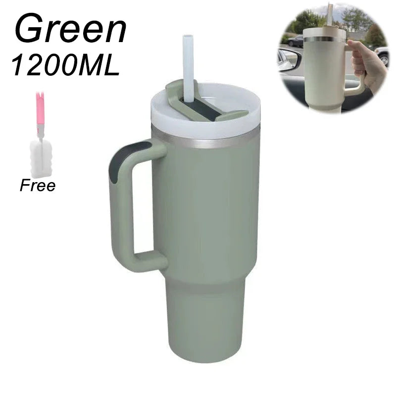 Insulated Tumbler with Handle Straw 1200ml Stainless Steel Vacuum Cup Quencher 2.0 Thermal Mug for Hot and Cold Coffee Drinks
