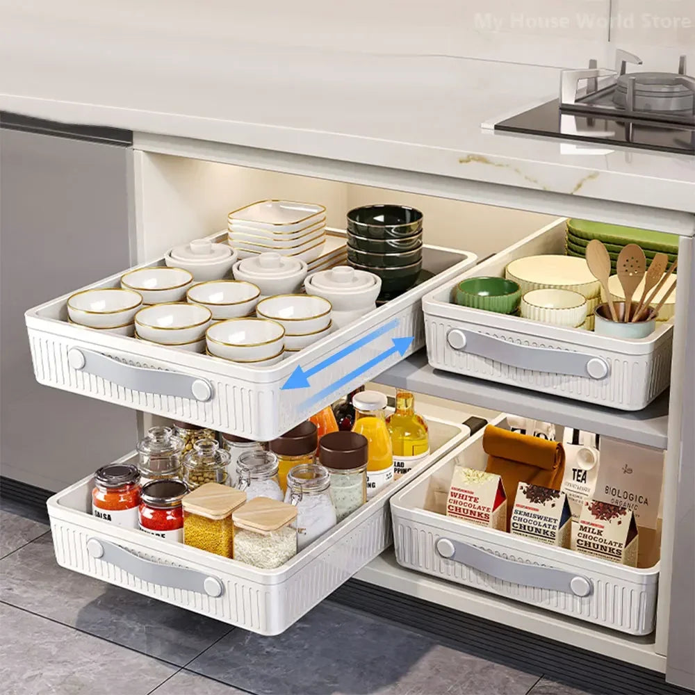 Kitchen Drawer Storage Rack with Slide Rails Pull-out Cabinet Organizer Tray Spice Seasoning Bottle Simple Moisture-Proof Rack