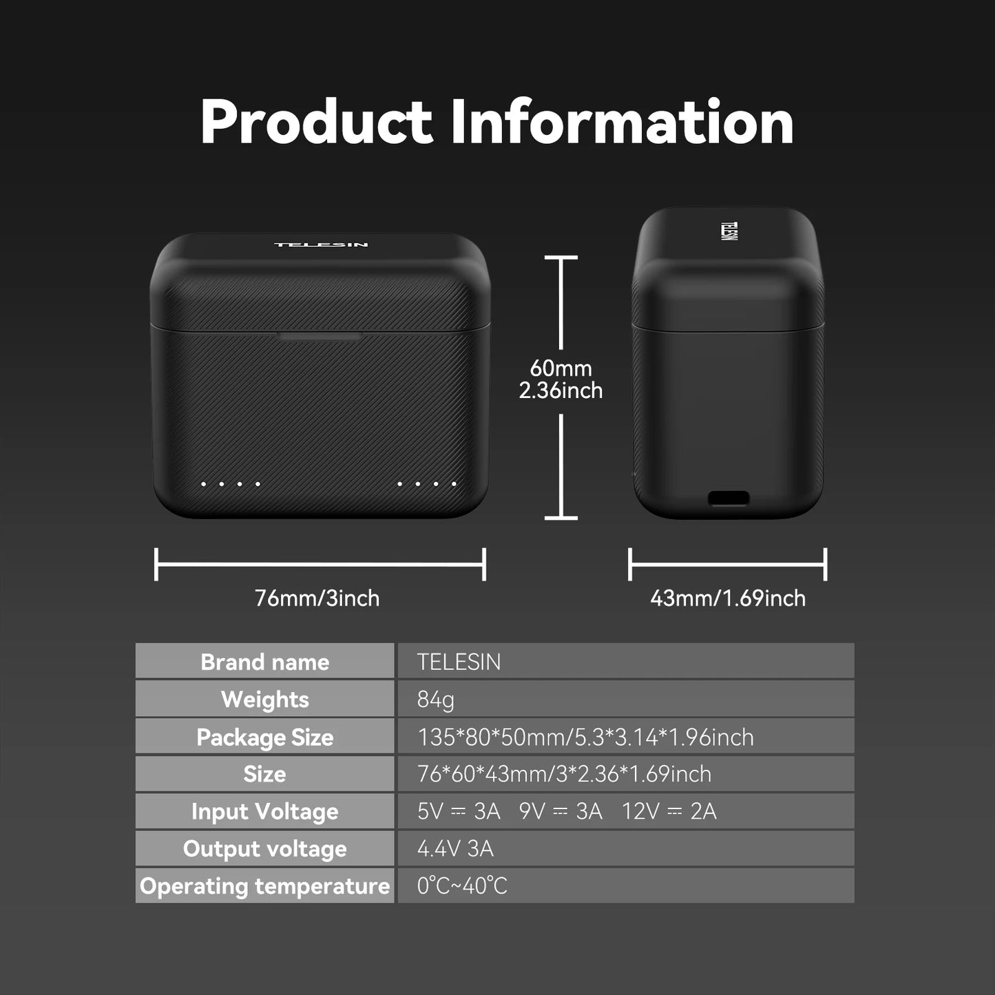 TELESIN Portable Battery Charger For Insta360 X3 X4 Battery 2 Slots TF Card Battery Storage Charger Box For Insta 360 X3 X4