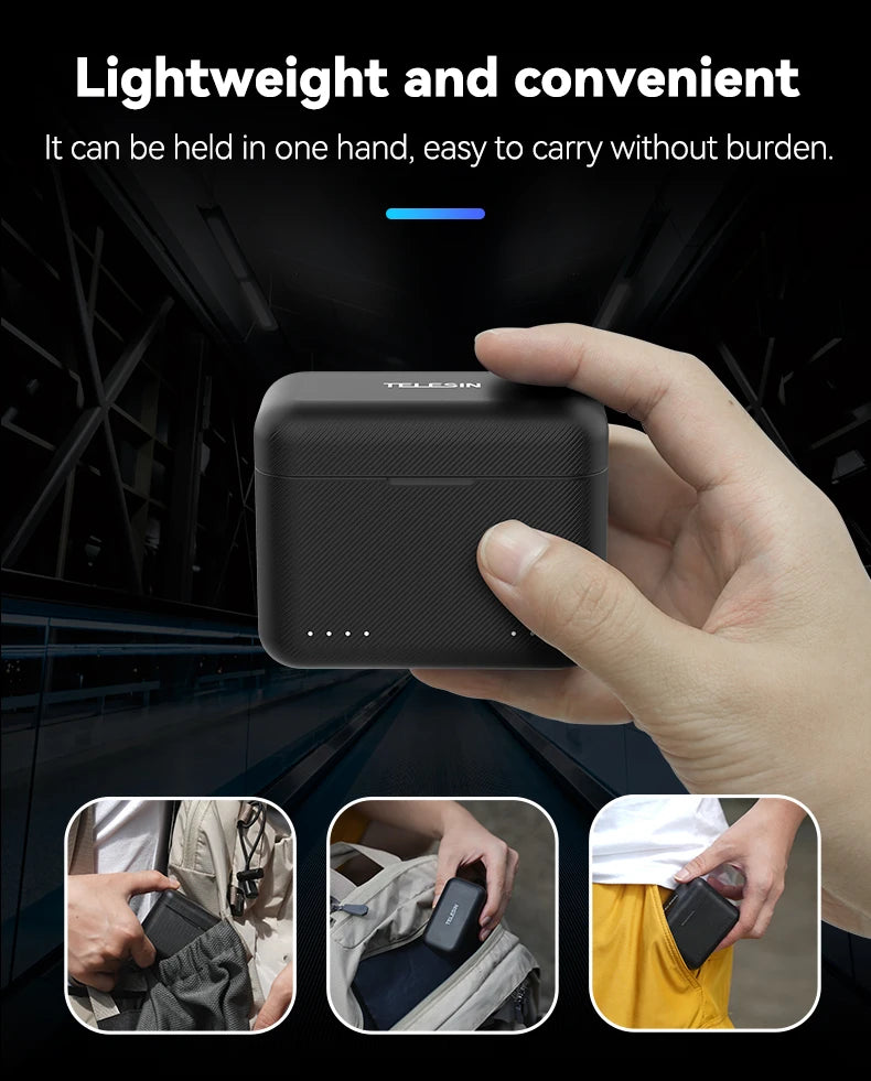 TELESIN Portable Battery Charger For Insta360 X3 X4 Battery 2 Slots TF Card Battery Storage Charger Box For Insta 360 X3 X4