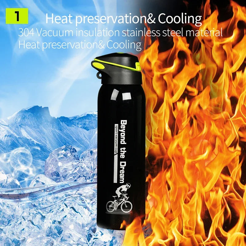 500ML Bicycle Water Bottle Vacuum Stainless Steel Cycling Water Bottle Double Walled Simple Thermo Mug Insulated With Straw