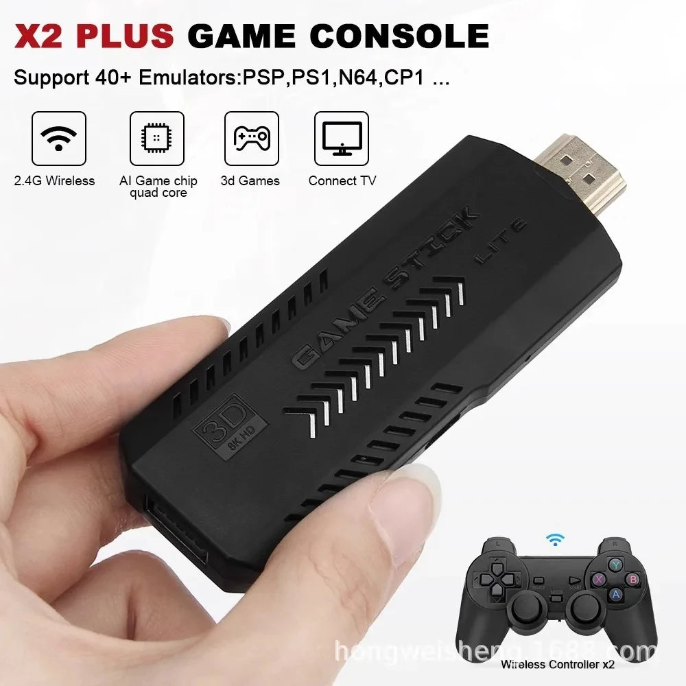 New X2 Plus Game Stick GD10 Pro 4K HD Retro Video Game Console Wireless Controller 128G 40000 Game TV 50 Emulator For PS1/N64