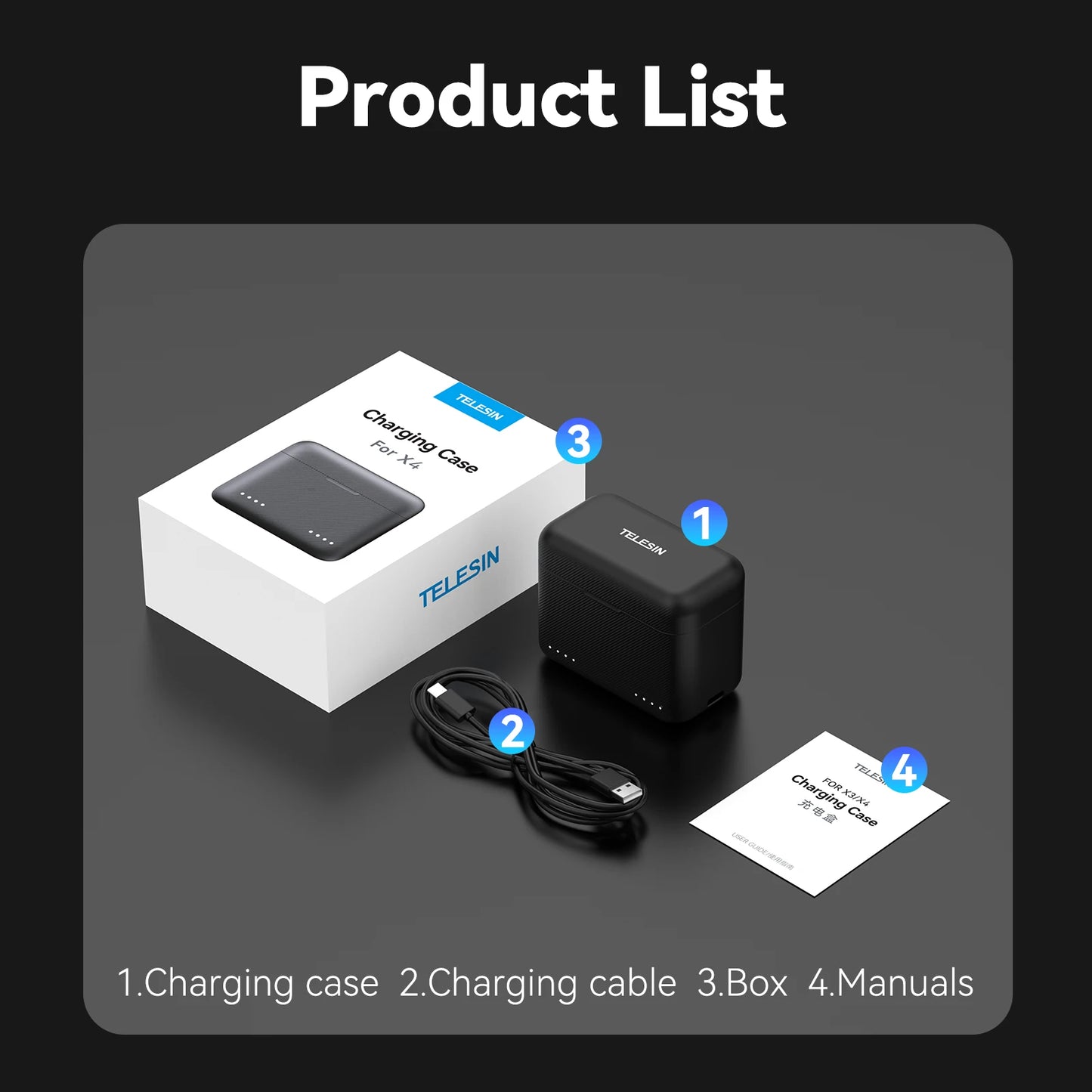 TELESIN Portable Battery Charger For Insta360 X3 X4 Battery 2 Slots TF Card Battery Storage Charger Box For Insta 360 X3 X4
