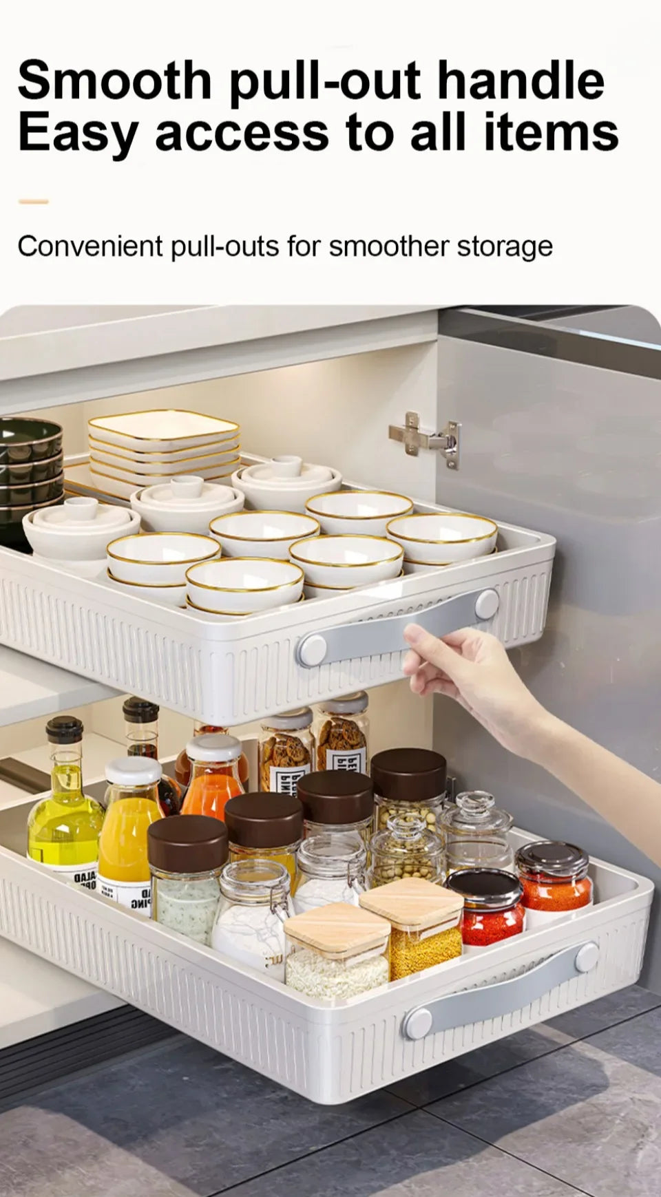 Kitchen Drawer Storage Rack with Slide Rails Pull-out Cabinet Organizer Tray Spice Seasoning Bottle Simple Moisture-Proof Rack