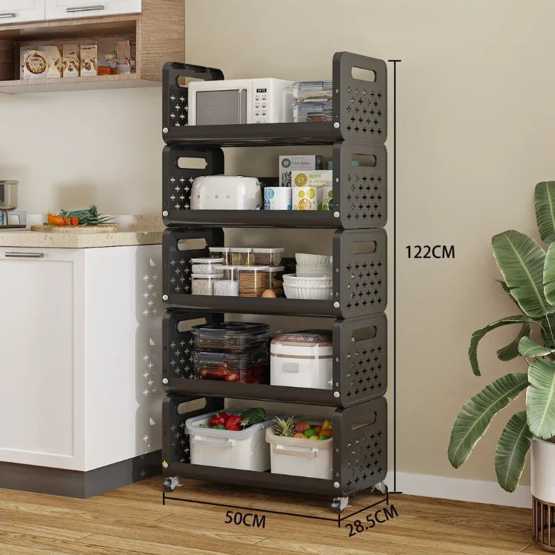 Kitchen Basket Storage Rack Household Add Fruits and Vegetables Multi Functional Small Cart Multi-storey Floor Standing Moveble
