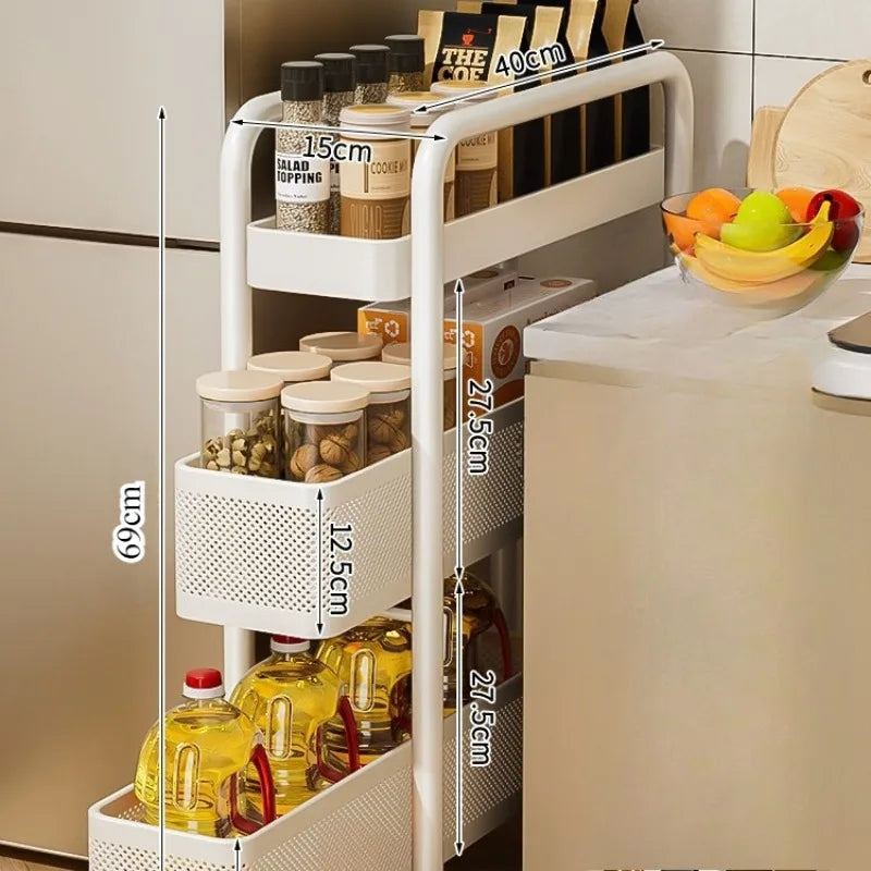 Kitchen Multi-Functional Storage Trolley Vegetables Baskets Bathroom Moisture-Proof Mobile Cart Snack Rack Living Room Shelves