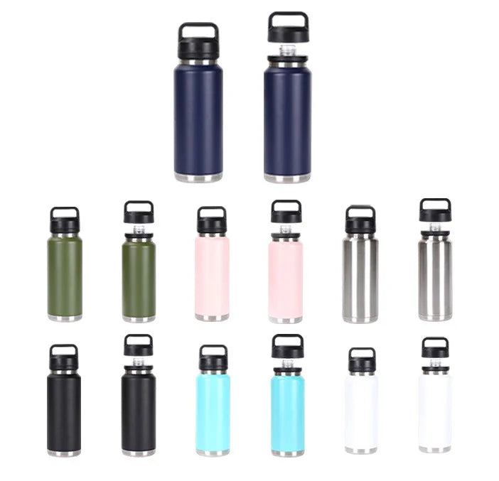 800ml 1100ml Wide Mouth Water Bottle Insulated Water Mugs Stainless Steel Handle Drinking Bottle Portable Leakproof Gym Fitness