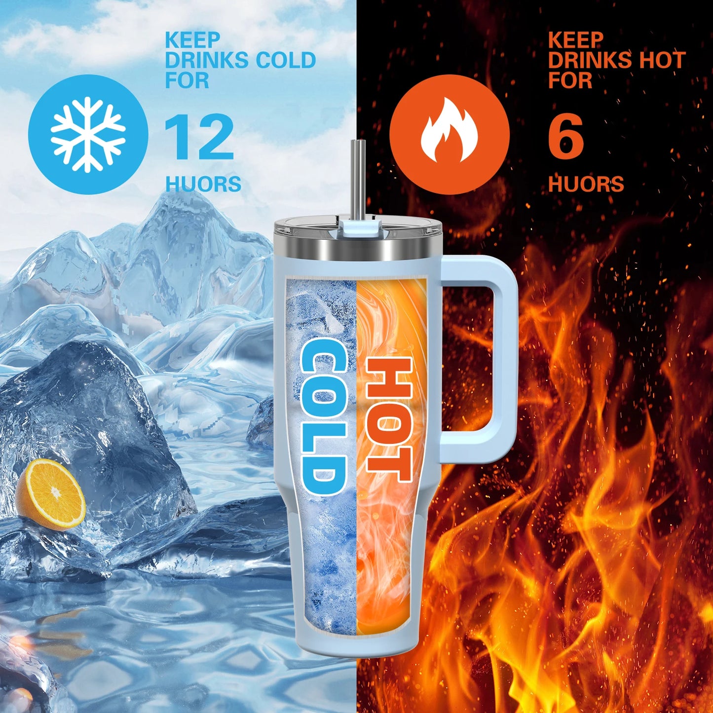 900/1200ml Insulated Tumbler With Handle And Straw Lid 40oz Large Capacity Stainless Steel Water Bottle Office Home Thermal Mug