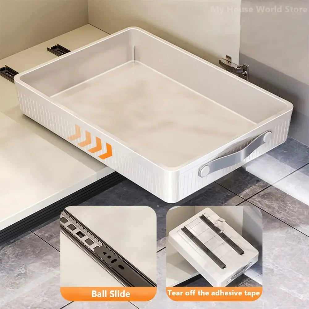 Kitchen Drawer Storage Rack with Slide Rails Pull-out Cabinet Organizer Tray Spice Seasoning Bottle Simple Moisture-Proof Rack