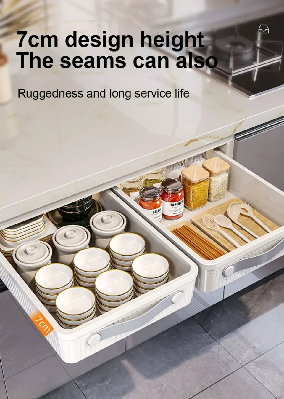 Kitchen Drawer Storage Rack with Slide Rails Pull-out Cabinet Organizer Tray Spice Seasoning Bottle Simple Moisture-Proof Rack