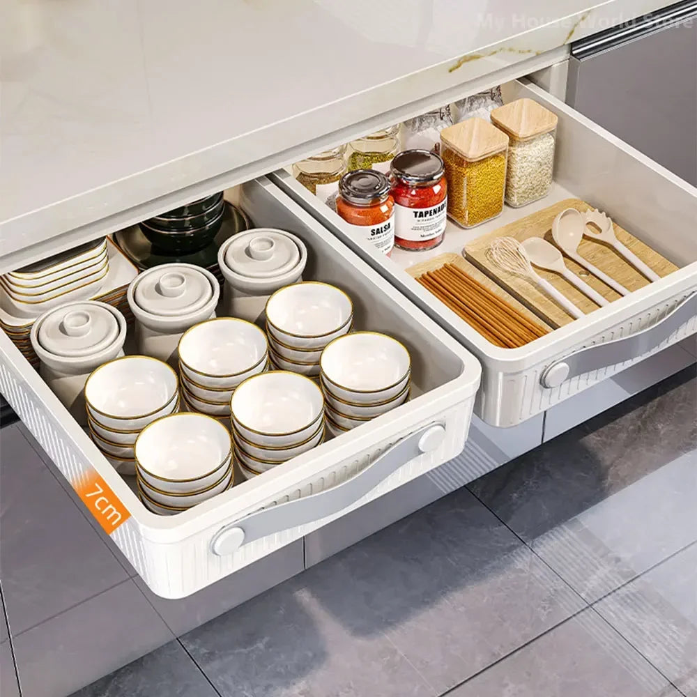 Kitchen Drawer Storage Rack with Slide Rails Pull-out Cabinet Organizer Tray Spice Seasoning Bottle Simple Moisture-Proof Rack