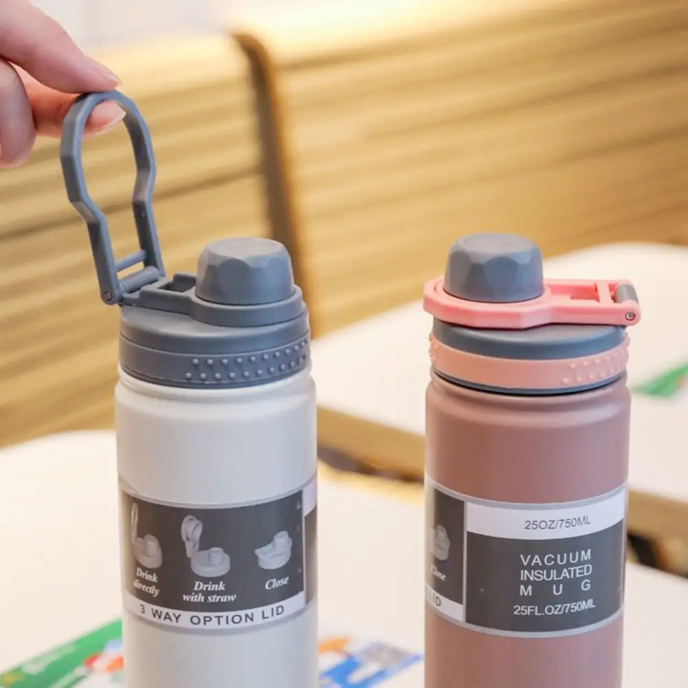 750ML Handheld Vacuum Tumbler Hot or Cold Wide Mouth Insulated Water Bottle 304 Stainless Steel Flask Water Bottle
