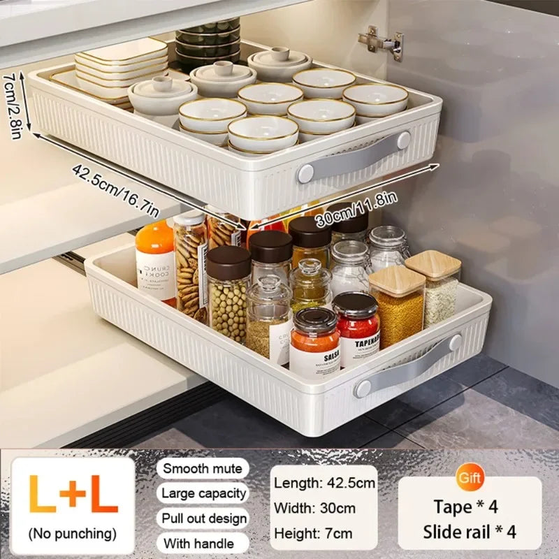 Kitchen Drawer Storage Rack with Slide Rails Pull-out Cabinet Organizer Tray Spice Seasoning Bottle Simple Moisture-Proof Rack