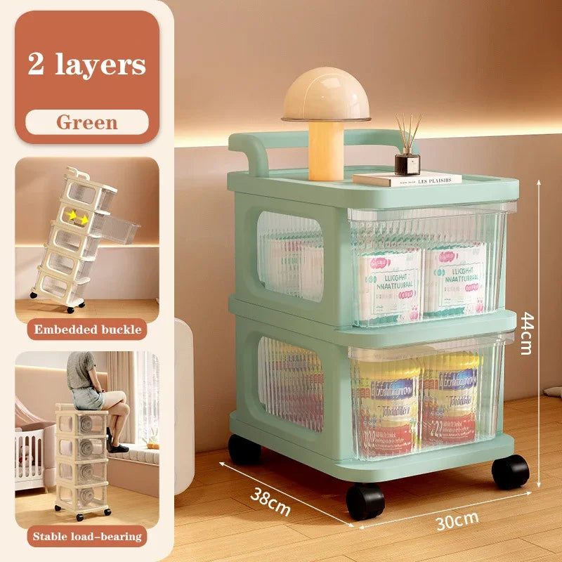 Kitchen Storage Cabinet Rack Transparent Multi-layer Small Cart Drawer Style Mobile Living Room Snack Sundries Shelf with Handle