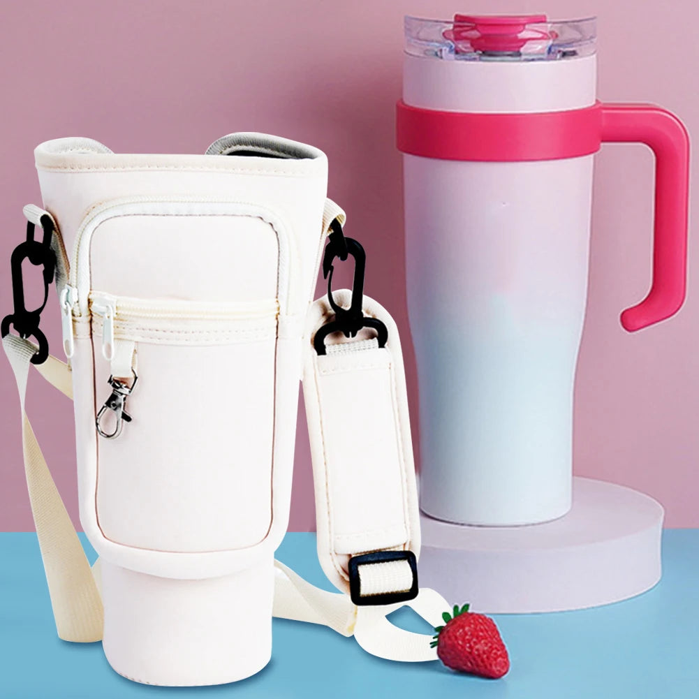 40oz Neoprene Water Bottle Carrier Bag For Stanley Quencher Cup Sleeve Non-slip Insulated Mug Cover Adjustable Shoulder Strap