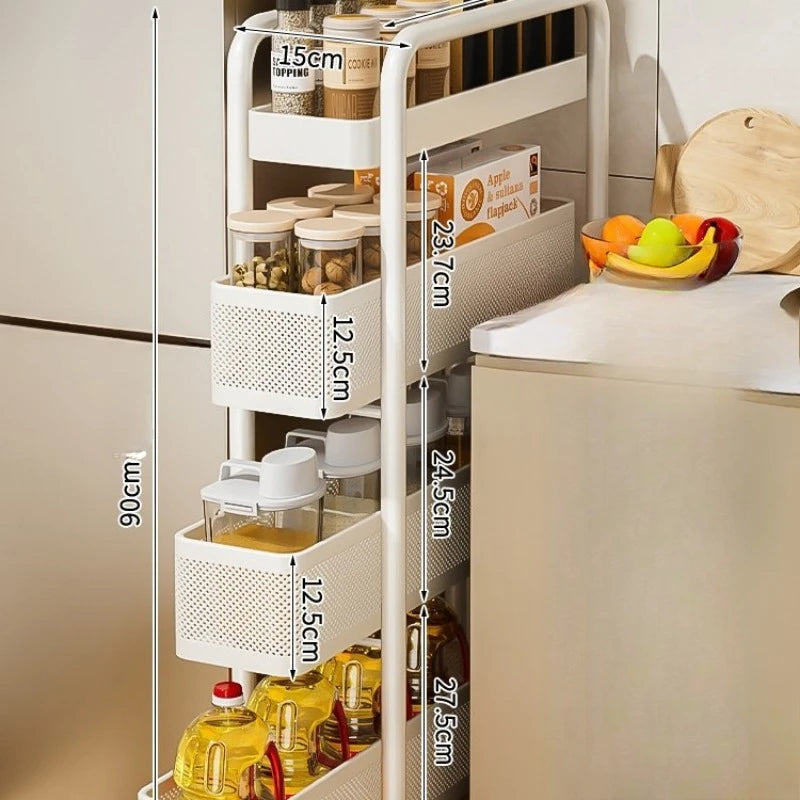 Kitchen Multi-Functional Storage Trolley Vegetables Baskets Bathroom Moisture-Proof Mobile Cart Snack Rack Living Room Shelves