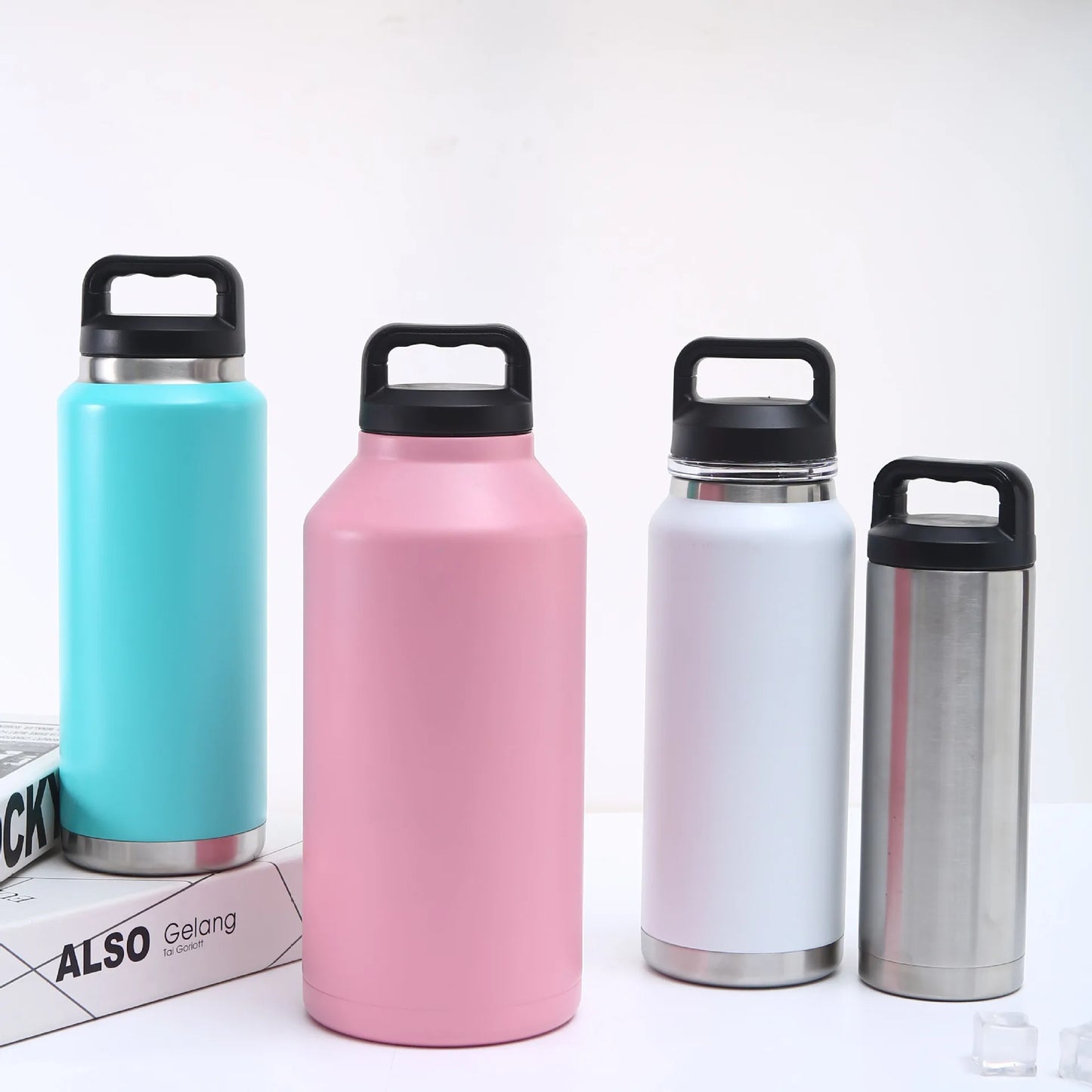 800ml 1100ml Wide Mouth Water Bottle Insulated Water Mugs Stainless Steel Handle Drinking Bottle Portable Leakproof Gym Fitness