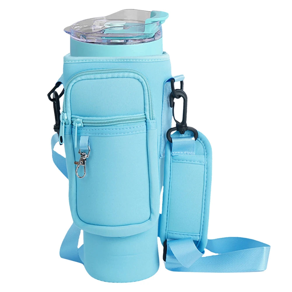 40oz Neoprene Water Bottle Carrier Bag For Stanley Quencher Cup Sleeve Non-slip Insulated Mug Cover Adjustable Shoulder Strap