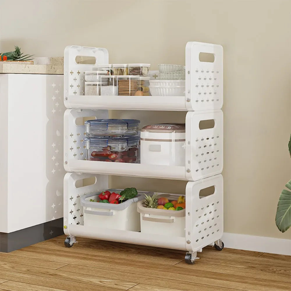 Kitchen Basket Storage Rack Household Add Fruits and Vegetables Multi Functional Small Cart Multi-storey Floor Standing Moveble