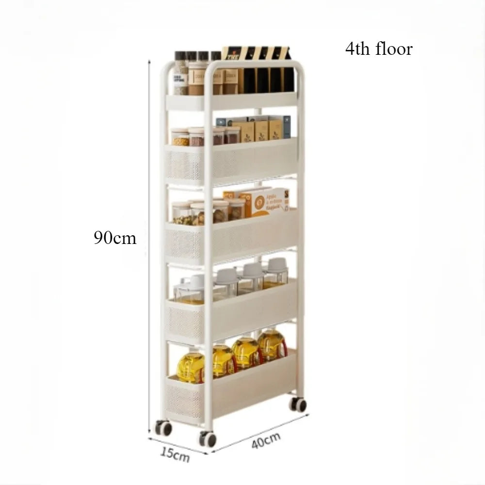 Kitchen Multi-Functional Storage Trolley Vegetables Baskets Bathroom Moisture-Proof Mobile Cart Snack Rack Living Room Shelves