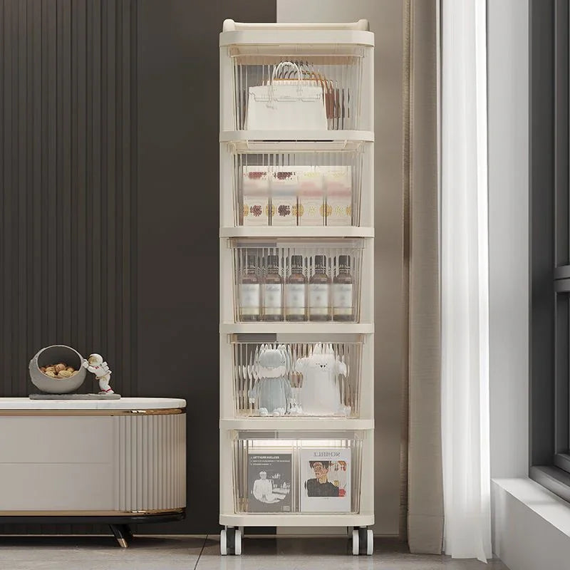 Kitchen Storage Cabinet Rack Transparent Multi-layer Small Cart Drawer Style Mobile Living Room Snack Sundries Shelf with Handle