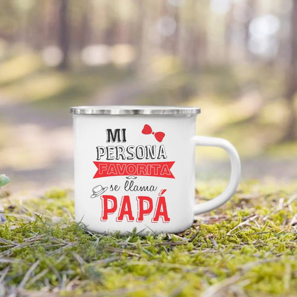 Best Father in The World Print Enamel Mug Creative Coffee Cups Drinks Water Cup Camping Mugs Birthday Father's Day Gift for Dad