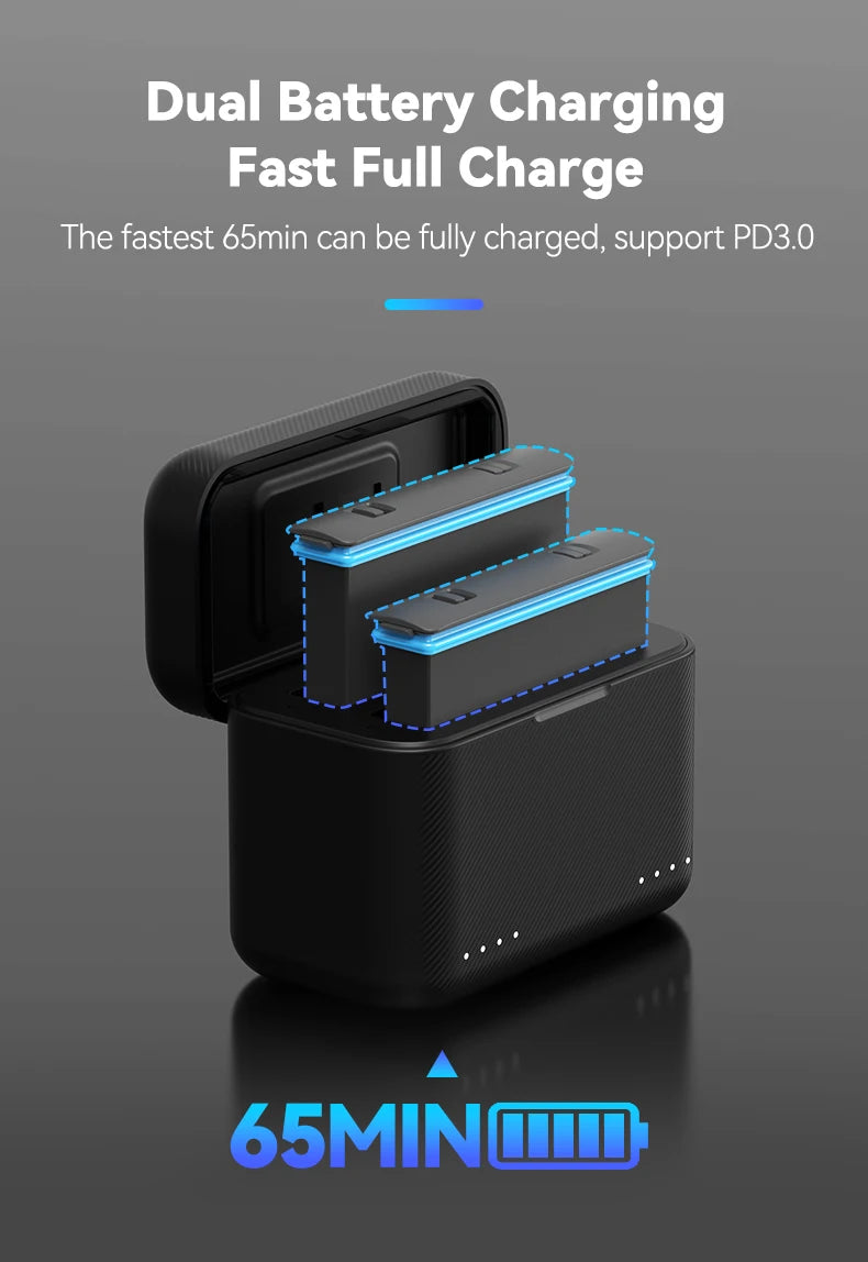 TELESIN Portable Battery Charger For Insta360 X3 X4 Battery 2 Slots TF Card Battery Storage Charger Box For Insta 360 X3 X4