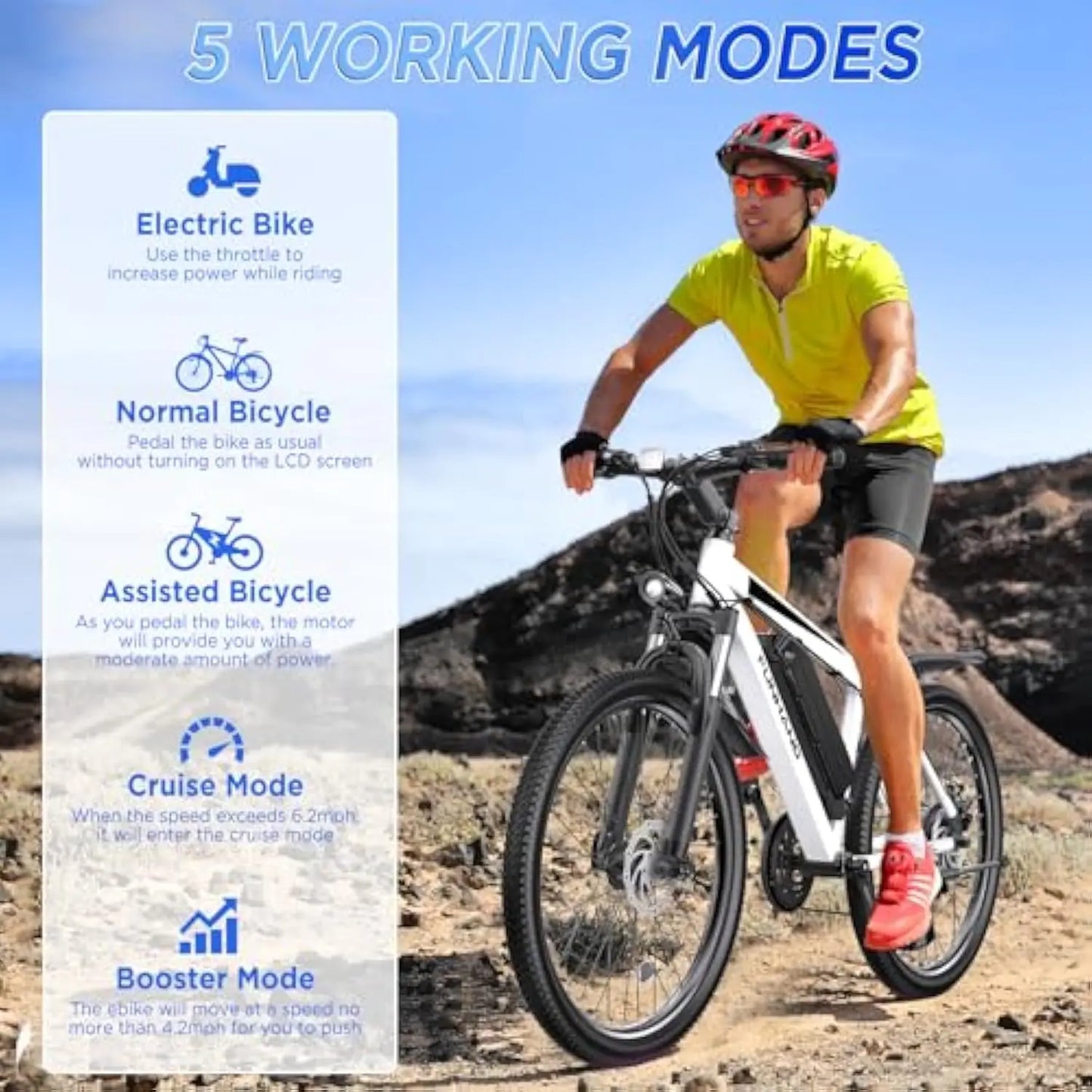 Electric Bike for Adults, 26'' 1000W Peak Ebike, Up to 50 Miles 21.7MPH Electric Mountain Bike with 48V 374.4WH Removable Batte