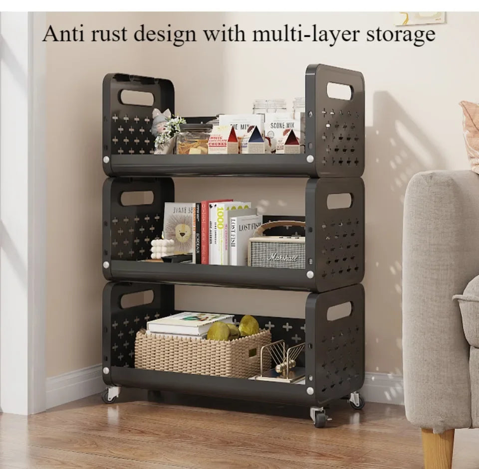 Kitchen Basket Storage Rack Household Add Fruits and Vegetables Multi Functional Small Cart Multi-storey Floor Standing Moveble