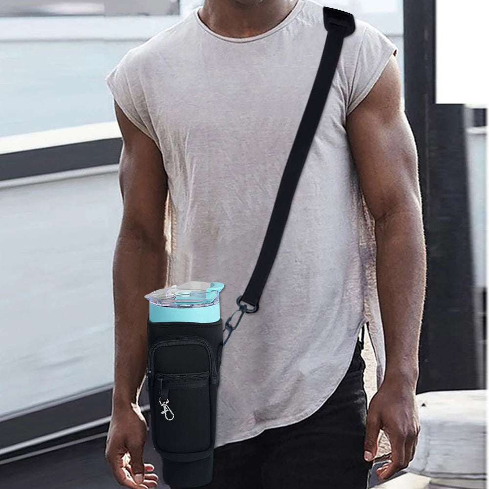 40oz Neoprene Water Bottle Carrier Bag For Stanley Quencher Cup Sleeve Non-slip Insulated Mug Cover Adjustable Shoulder Strap