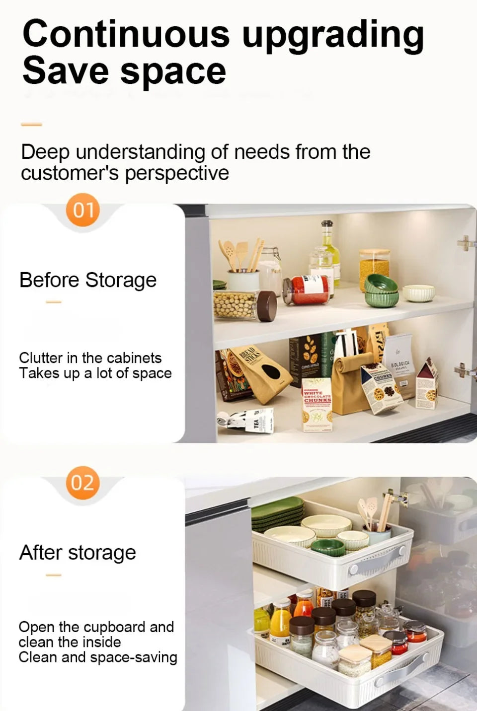 Kitchen Drawer Storage Rack with Slide Rails Pull-out Cabinet Organizer Tray Spice Seasoning Bottle Simple Moisture-Proof Rack