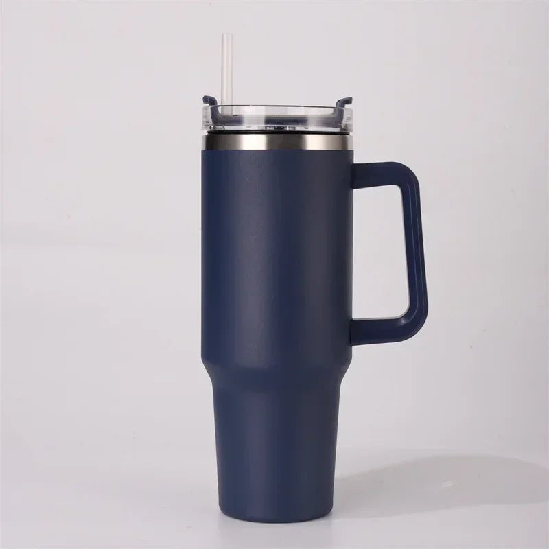 40oz 304 Stainless Steel Insulated Water Bottle,Thermal Coffee Car Cup, Cold Hot Mugs Vacuum Flask With Handle Straw,For Sport