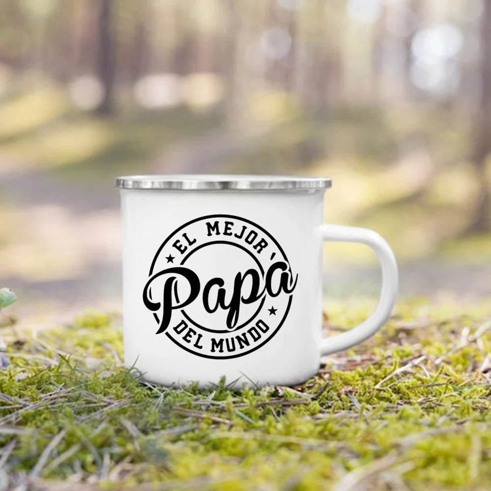 Best Father in The World Print Enamel Mug Creative Coffee Cups Drinks Water Cup Camping Mugs Birthday Father's Day Gift for Dad