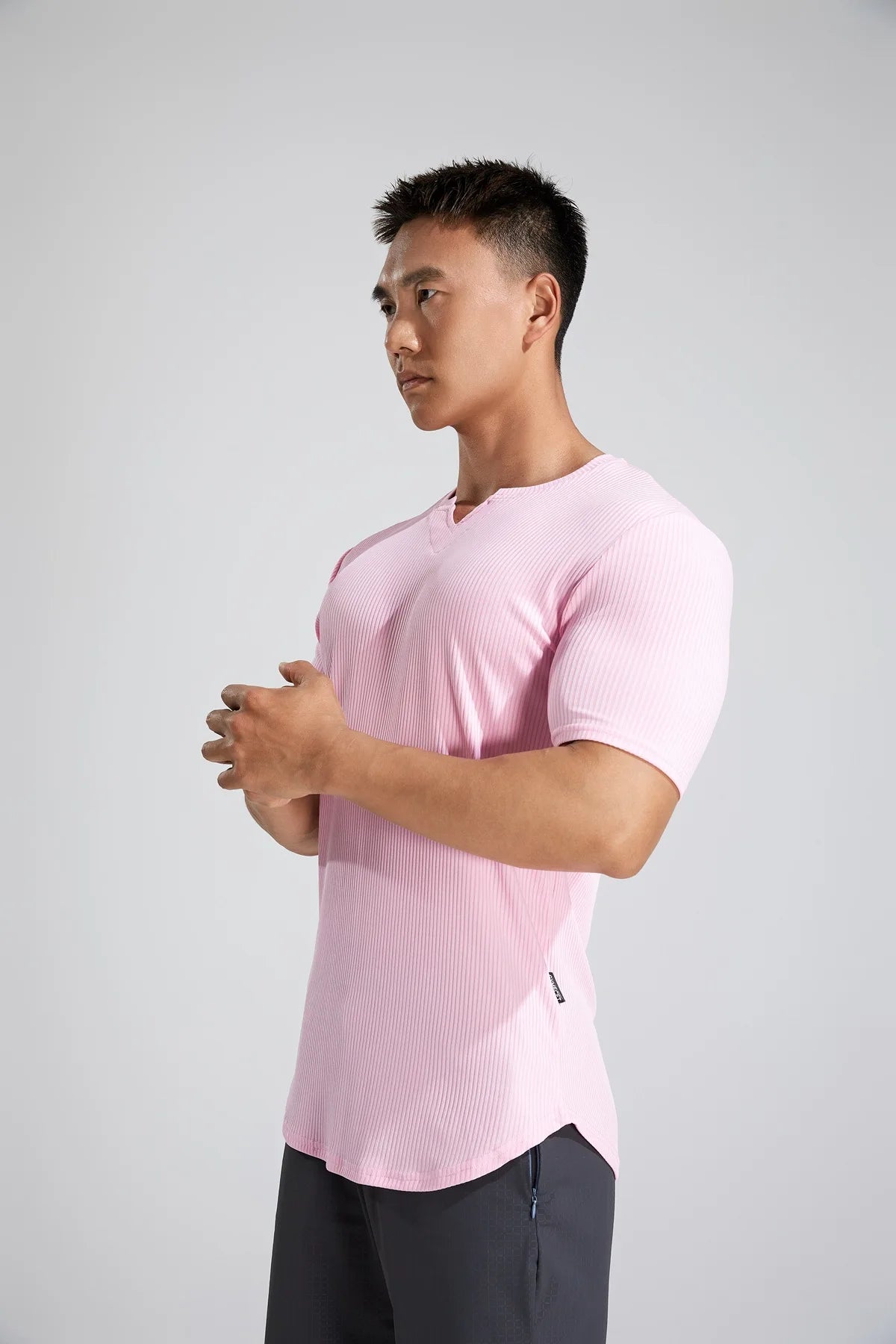 Sport Semi-tight Fitness Short Sleeve Men's Basketball Fall Running Training Solid Color Striped Stretch Sports T-shirt