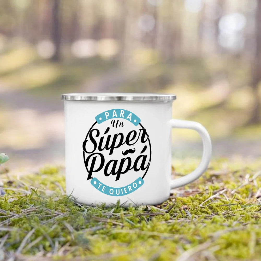 Best Father in The World Print Enamel Mug Creative Coffee Cups Drinks Water Cup Camping Mugs Birthday Father's Day Gift for Dad