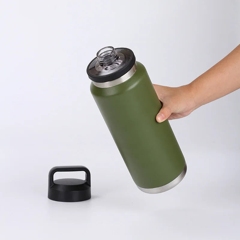 800ml 1100ml Wide Mouth Water Bottle Insulated Water Mugs Stainless Steel Handle Drinking Bottle Portable Leakproof Gym Fitness