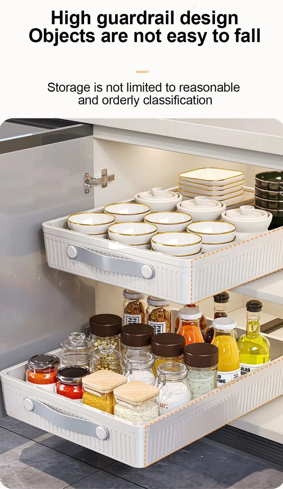Kitchen Drawer Storage Rack with Slide Rails Pull-out Cabinet Organizer Tray Spice Seasoning Bottle Simple Moisture-Proof Rack
