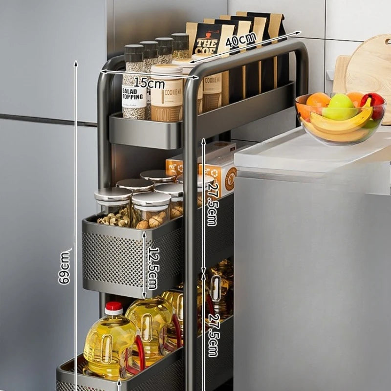 Kitchen Multi-Functional Storage Trolley Vegetables Baskets Bathroom Moisture-Proof Mobile Cart Snack Rack Living Room Shelves