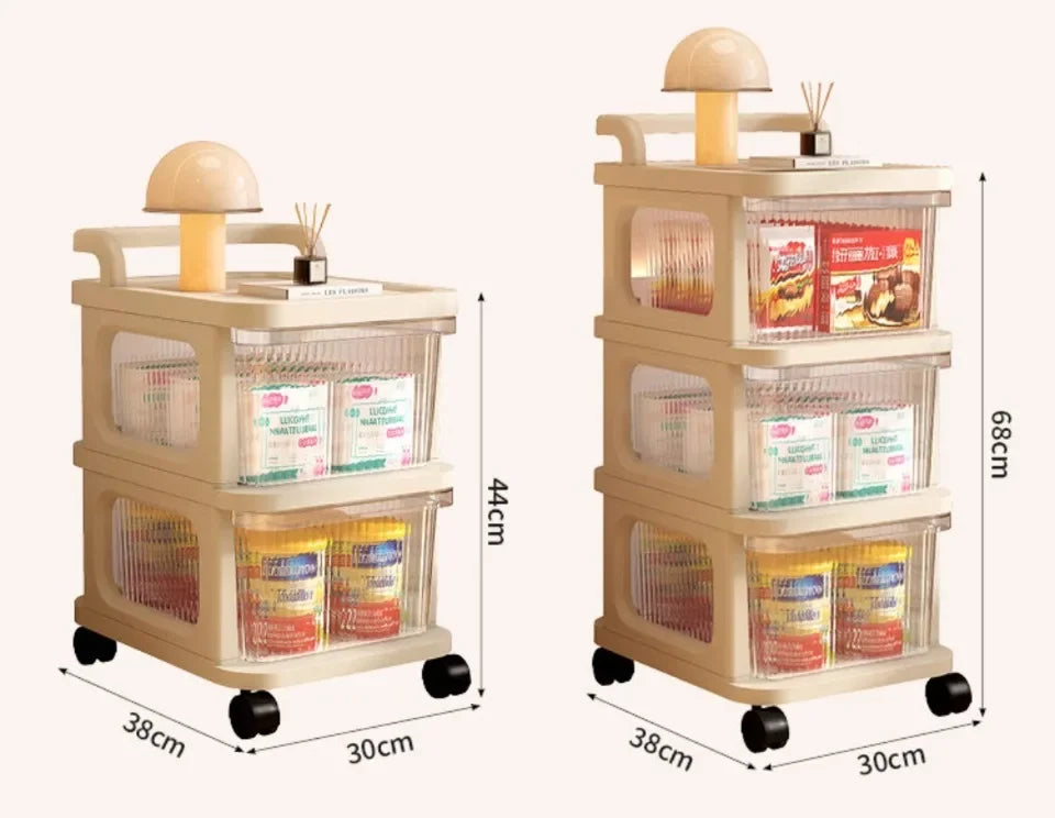 Kitchen Storage Cabinet Rack Transparent Multi-layer Small Cart Drawer Style Mobile Living Room Snack Sundries Shelf with Handle