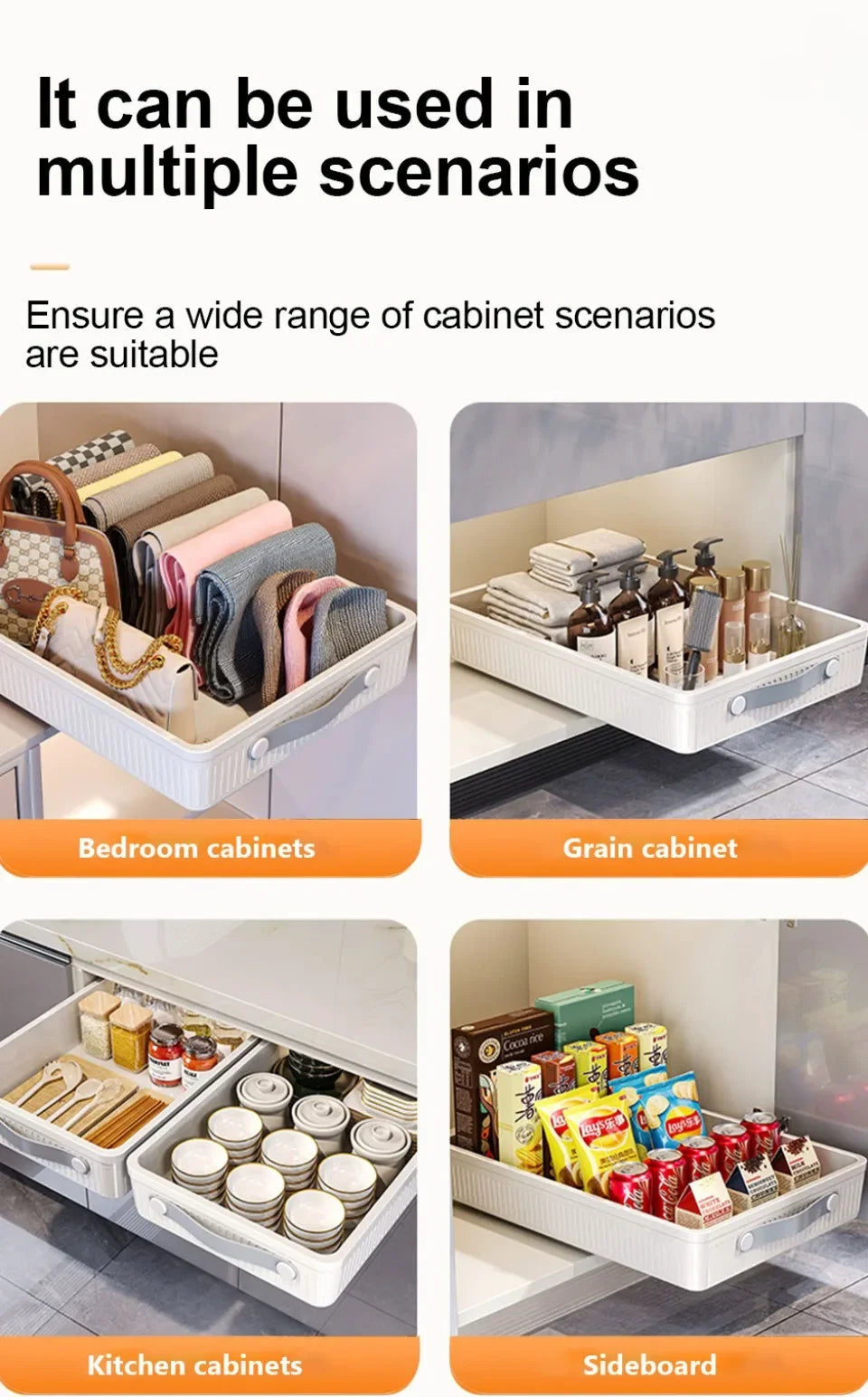 Kitchen Drawer Storage Rack with Slide Rails Pull-out Cabinet Organizer Tray Spice Seasoning Bottle Simple Moisture-Proof Rack