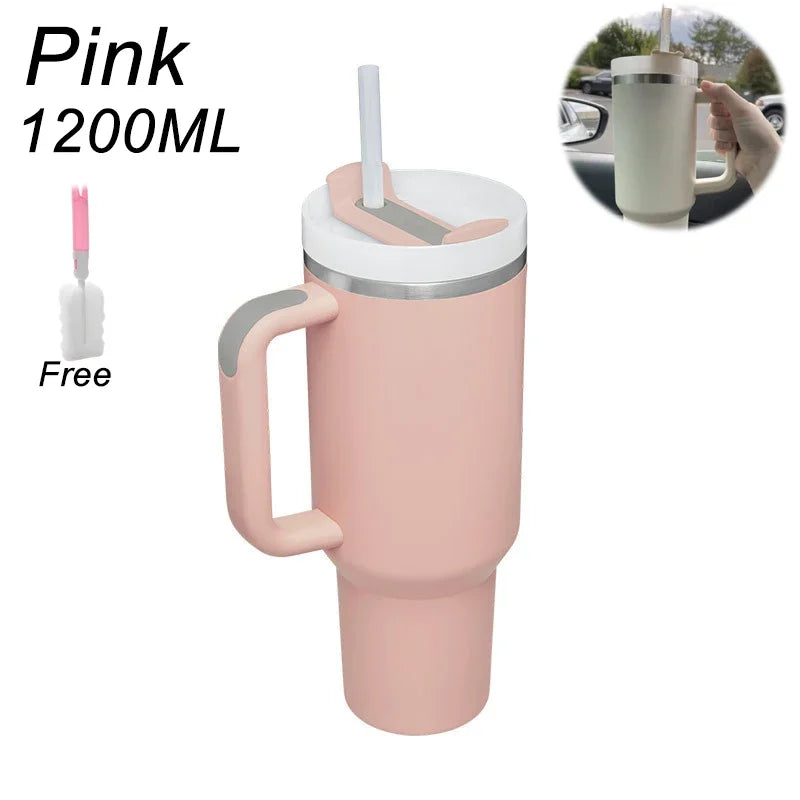 Insulated Tumbler with Handle Straw 1200ml Stainless Steel Vacuum Cup Quencher 2.0 Thermal Mug for Hot and Cold Coffee Drinks