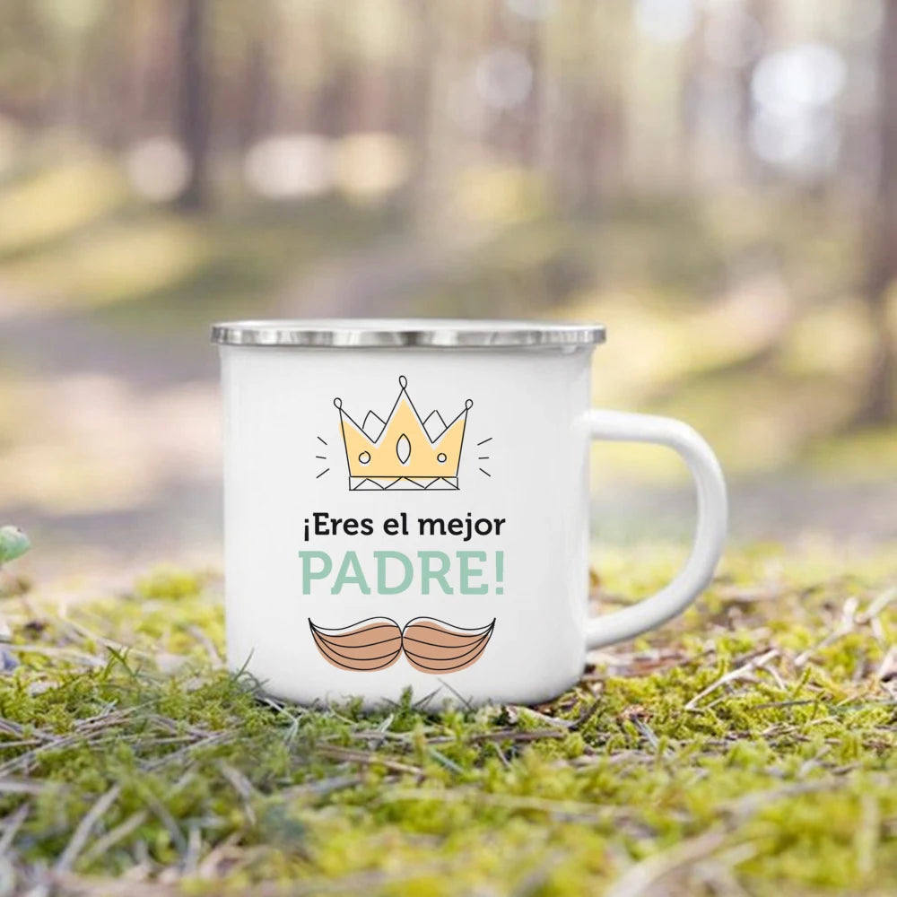 Best Father in The World Print Enamel Mug Creative Coffee Cups Drinks Water Cup Camping Mugs Birthday Father's Day Gift for Dad