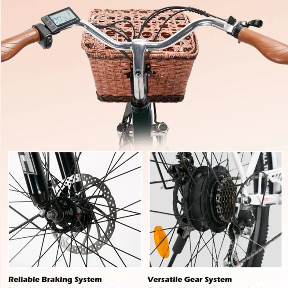Ebike Electric Bicycle 26" 250W mid motor City Ebike Pedelec with Bicycle Basket Cup HolderSports Entertainment Cycling electric