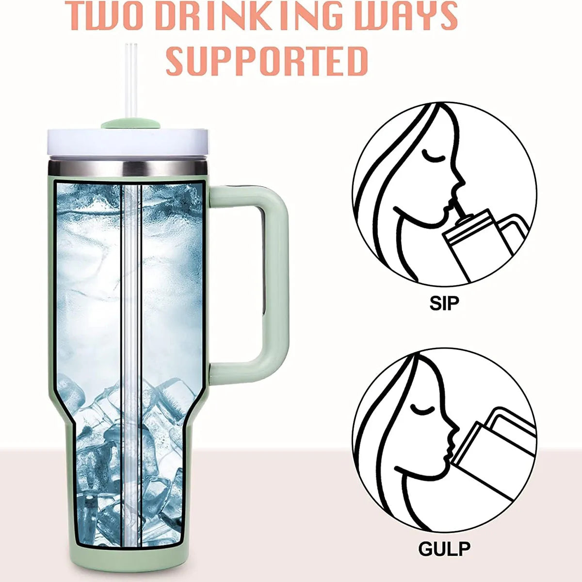 Insulated Tumbler with Handle Straw 1200ml Stainless Steel Vacuum Cup Quencher 2.0 Thermal Mug for Hot and Cold Coffee Drinks