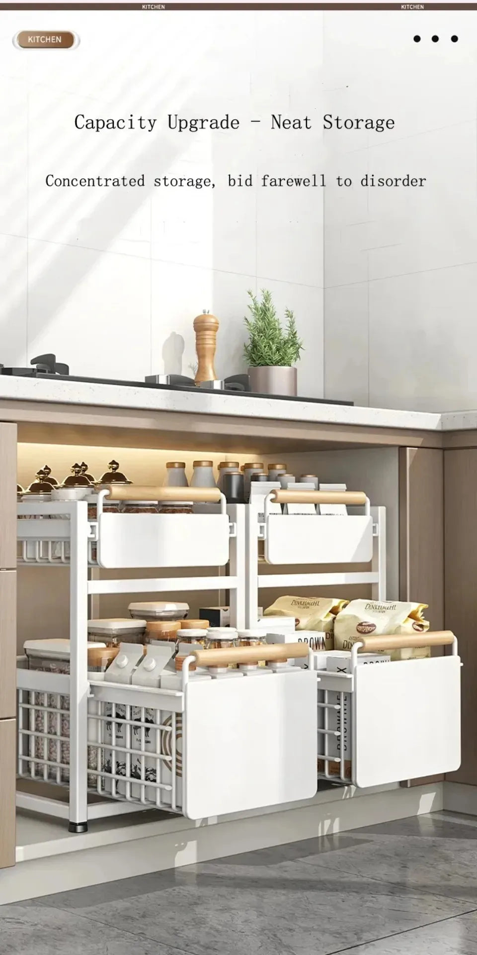 Kitchen Sink Storage Rack Sink Pull-Out Organizer Carbon Steel Bathroom Rack Layered Seasoning Storage Shelf Countertop Cabinet