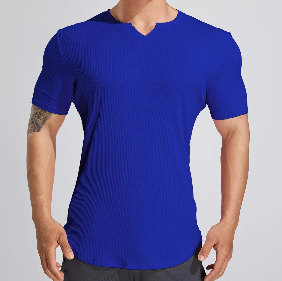 Sport Semi-tight Fitness Short Sleeve Men's Basketball Fall Running Training Solid Color Striped Stretch Sports T-shirt