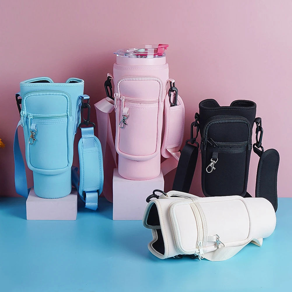 40oz Neoprene Water Bottle Carrier Bag For Stanley Quencher Cup Sleeve Non-slip Insulated Mug Cover Adjustable Shoulder Strap