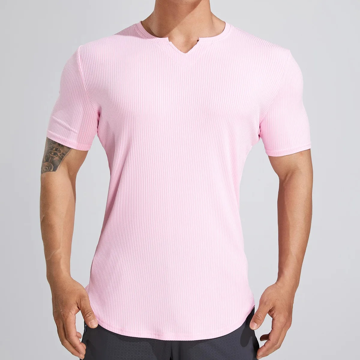 Sport Semi-tight Fitness Short Sleeve Men's Basketball Fall Running Training Solid Color Striped Stretch Sports T-shirt